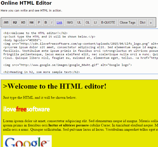 online html editor with preview